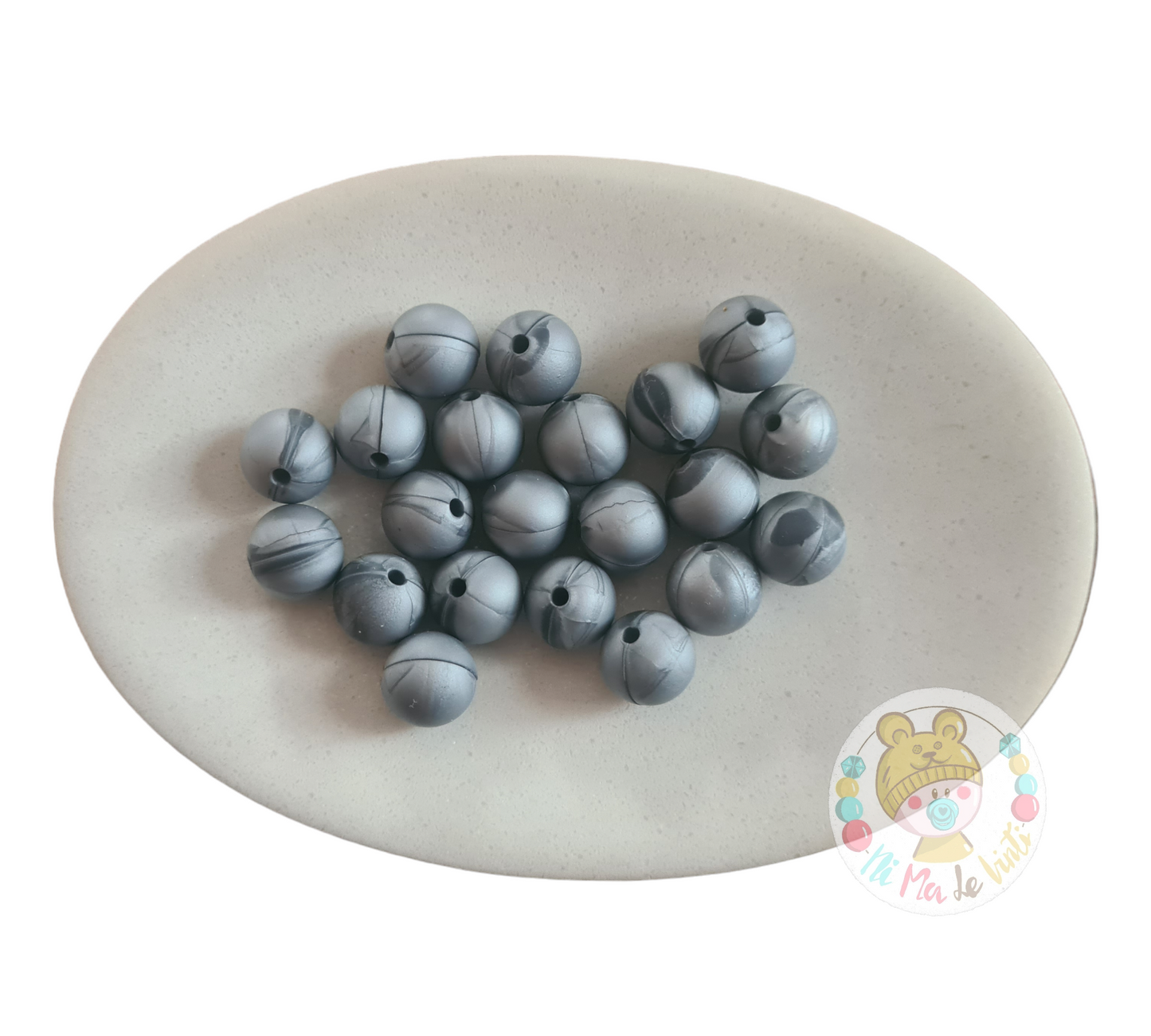 Marble Dark Grey 12mm Beads