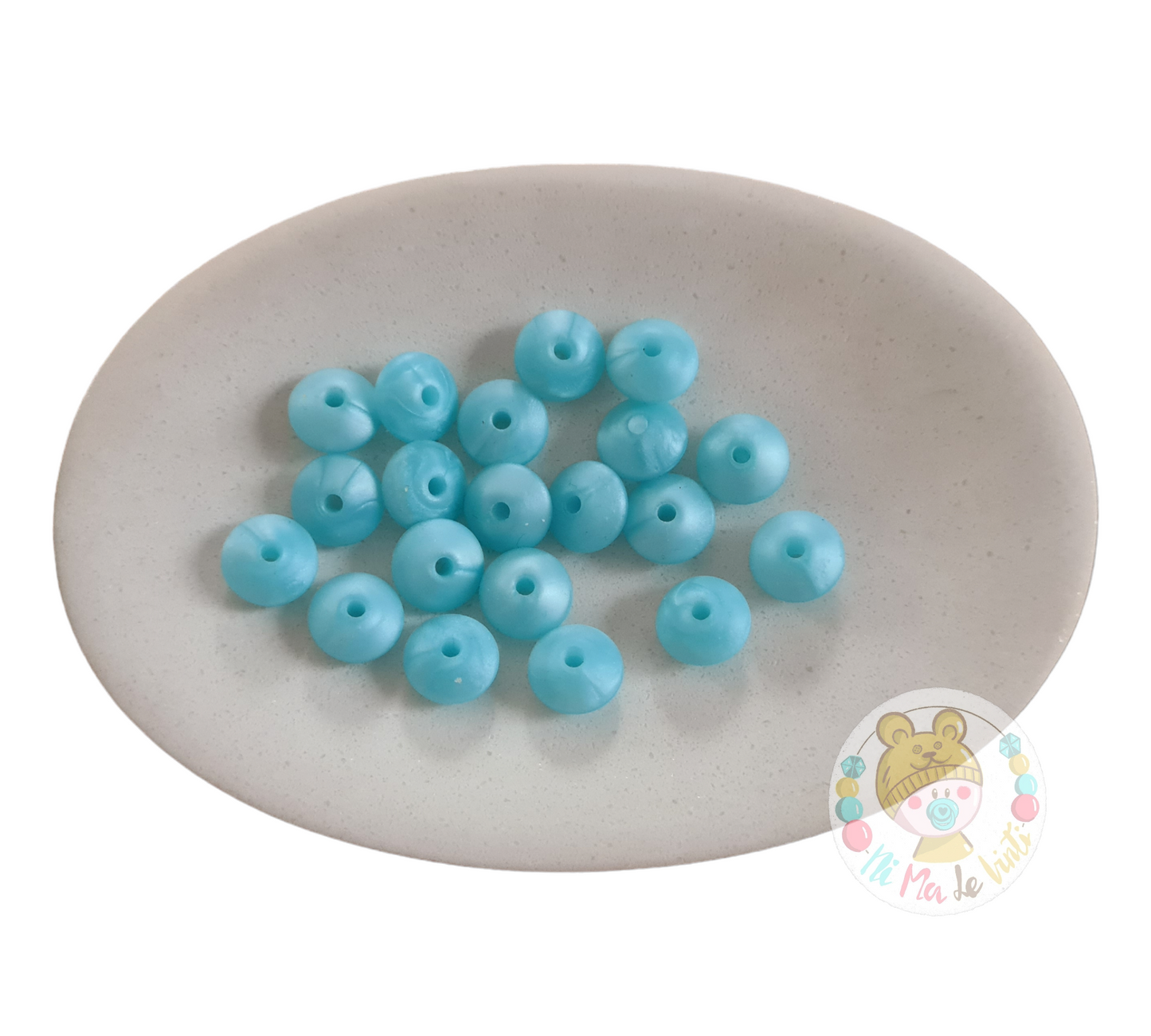 12mm Lentil Beads- Light Blue Metal